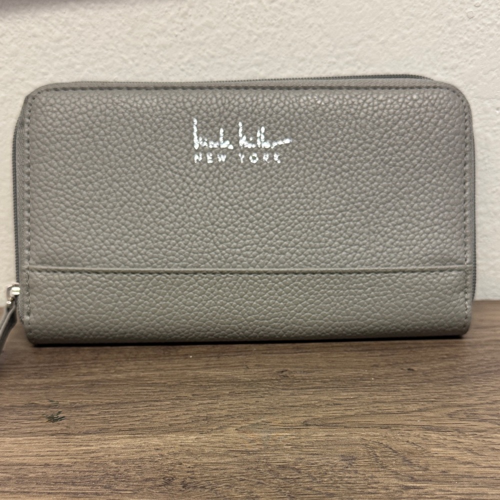Nicole Miller Gray Pebbled Leather Wallet